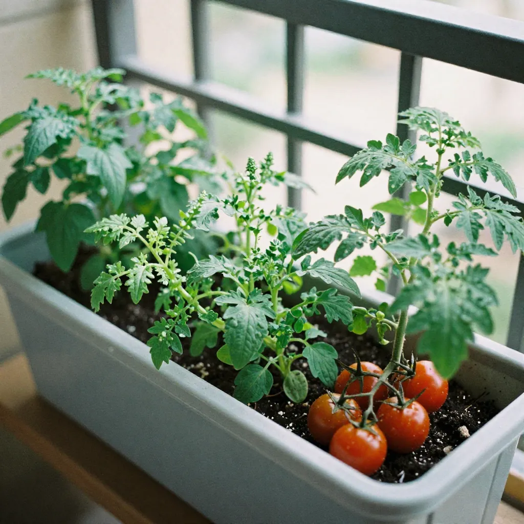 Fresh herbs growing in small containers