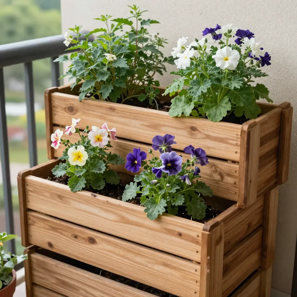 Vertical wall-mounted planters maximizing balcony space